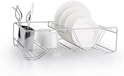 FurnitureXtra Stainless Rectangular Steel Dish Drainer with Drip Tray and Cutlery Holder
